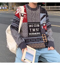 M3106-P80秋冬新款圆领毛衣男针织衫学生宽松潮大码上衣外套控98，男装针织衫/毛衣，电商A009A（原A058A）