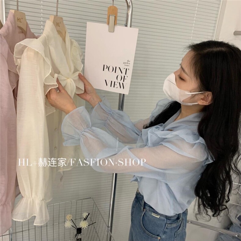 2022春夏新款仙女纱衬衫，女装衬衫，HL+
