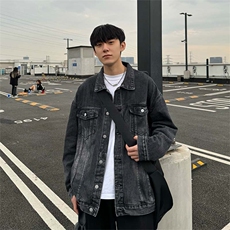黄泥色休闲牛仔外套夹克男做旧水洗美式情侣上衣JK03-P78控108，男装夹克，星座218-5