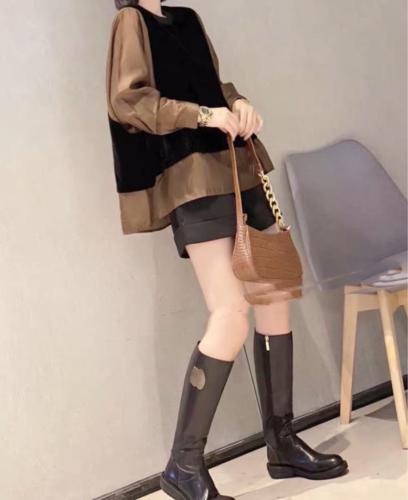 DG826洋气拼接丝绒假两件衬衫,女装衬衫,L·H·X