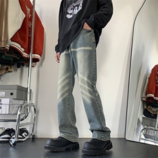 美式高街牛仔裤水洗做旧微喇修身vibe裤子1213-NZ22-P55，男装牛仔裤，星座1213