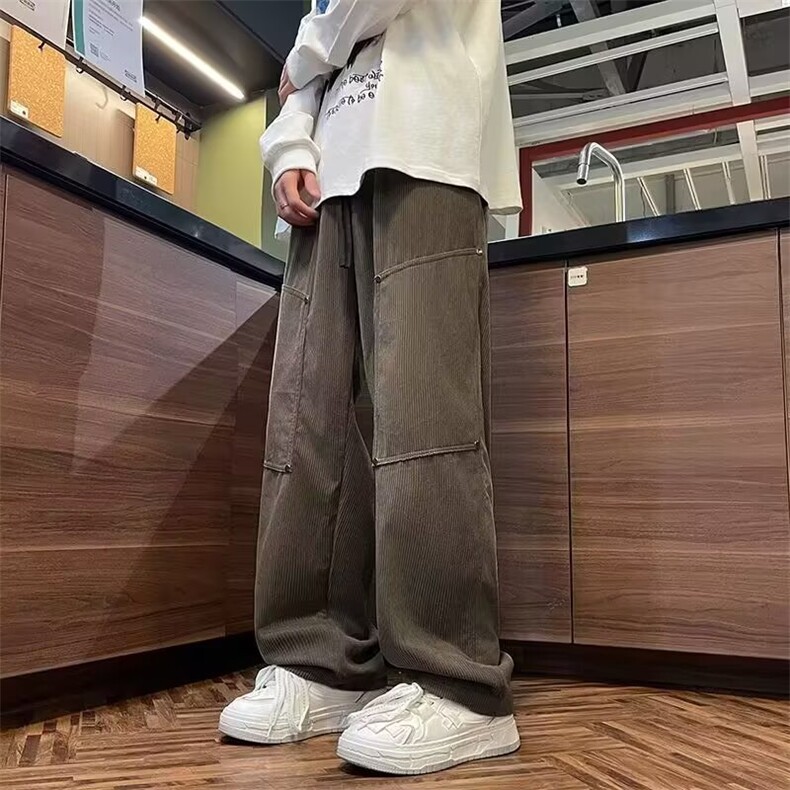 现货美式拖地休闲长裤男士设计感新款工装裤灯芯绒高级感运动直筒,男装工装外套,星座218-1（原230）