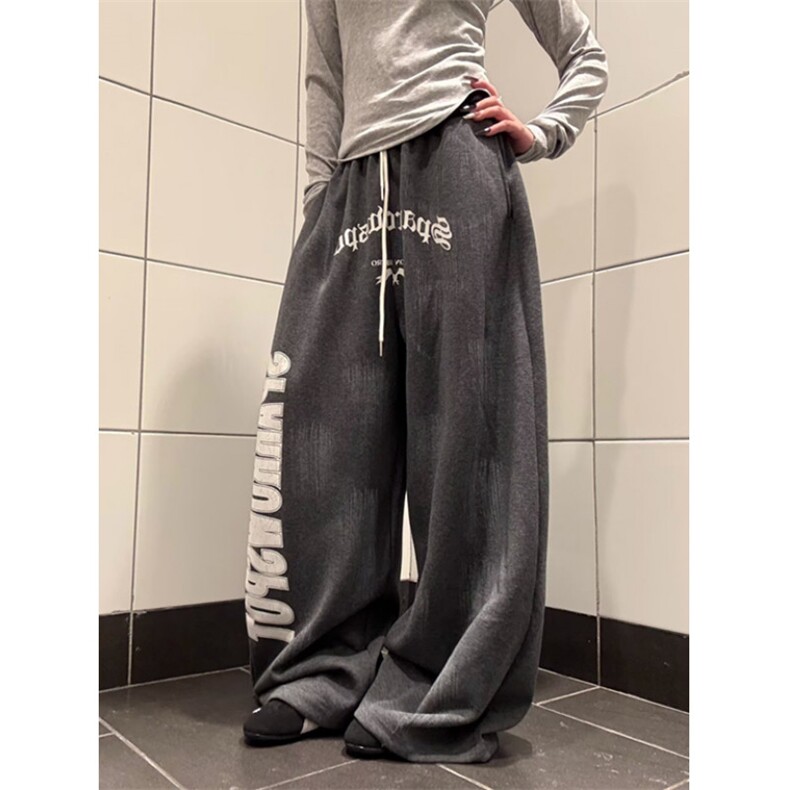 直筒阔腿长裤男士春秋字母印花青年宽松显瘦运动休闲裤子KW29,男装休闲裤,星座1116A（原606A-3）