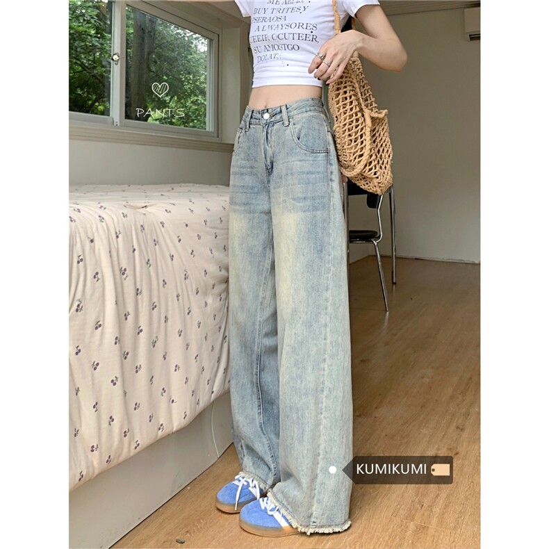 复古宽松阔腿牛仔裤女2025新款美式高腰显瘦百搭垂感拖地直筒裤子图片