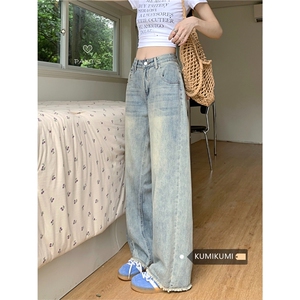 复古宽松阔腿牛仔裤女2025新款美式高腰显瘦百搭垂感拖地直筒裤子图片
