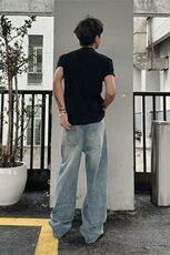 气质日系美式闪电纹牛仔裤男宽松阔腿百搭男牛仔裤网图NZK55-p48，男装牛仔裤，星座302B-2