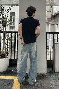 气质日系美式闪电纹牛仔裤男宽松阔腿百搭男牛仔裤网图 NZK55-p48图片