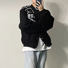潮牌飞行员夹克宽松阔版春秋贴标刺绣棒球服外套男女情侣高级感，男装夹克，星座715-4