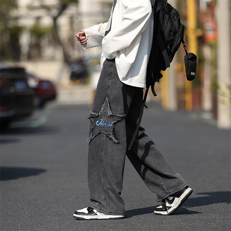 2022刺绣ins潮牌直筒宽松大码阔腿牛仔裤美式高街裤男K5011-P42,男装牛仔裤,星座512-2