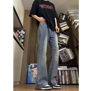 美式高街破洞牛仔裤微喇裤脚直筒修身百搭长裤子男RK3109-P45图片