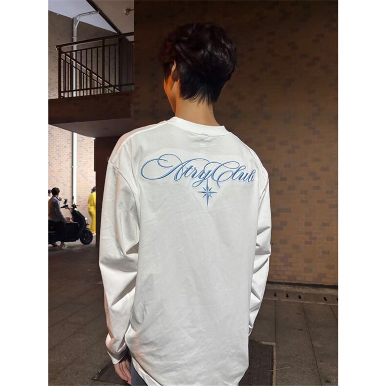 网图有货北极星背面手写体花刺绣长袖宽松百搭T恤男女A1037-P38，男装T恤，星座1505