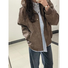 美式复古棕色翻领皮衣外套女春秋款麂皮绒夹克JW21，男装夹克，星座1116A（原606A-3）