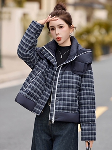 时尚格子连帽短款羽绒服女2025年冬季新款加厚保暖减龄白鸭绒外套图片