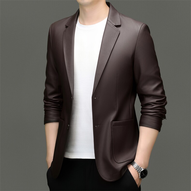 新款男装韩版修身小西装外套男士春秋季皮衣商务休闲皮西服夹克,男装夹克,钱塘6003（原4033）