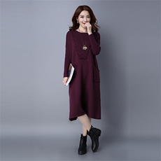 针织衫/毛衣2021年秋季圆领棉中长款套头长袖，女装针织衫/毛衣，独衣靓