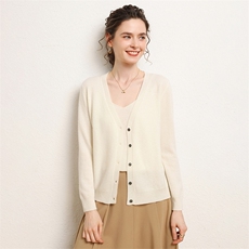 2025年秋季长袖长袖单件通勤V领时尚百搭通勤简约开衫，女装羊绒衫，三莲羊绒