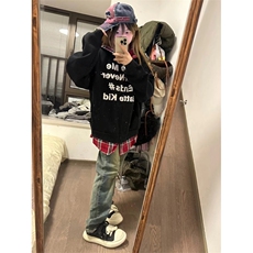 【有货】假两件卫衣男女高级感痞帅拼接格子衬衫外套K04HH-特P55，男装卫衣，星座1007（原301D）