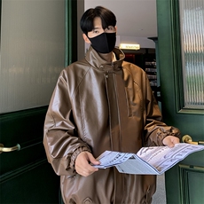 冲锋衣夹克男秋季复古个性皮衣外套情侣机车服宽松上衣W7902-P70，男装夹克，星座512-4