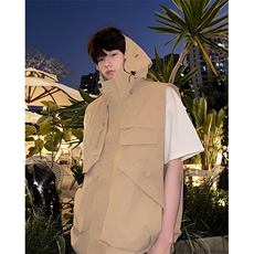 8XL-M四季工装外套街头机能口袋连帽防水无袖马甲坎肩JK1316P78，男装夹克，电商D206-1