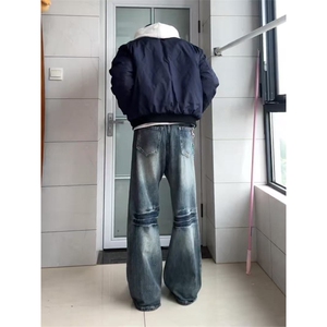 网图有货 美式闪电纹微喇休闲牛仔裤男女宽松阔腿弯刀裤A1008-P45图片
