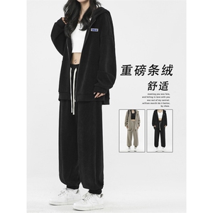 简约潮流开衫连帽卫衣宽松休闲运动束脚卫裤两件套TZ855-特批-123图片