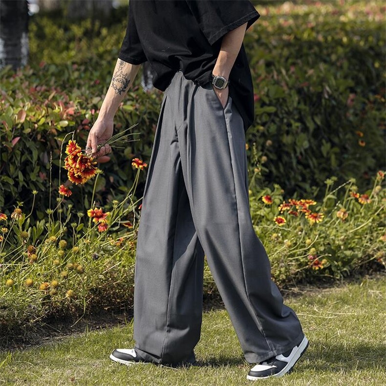 原创日系潮流复古直筒垂坠阔腿灰色休闲拖地西裤D510/P65，男装西裤，星座206（原A221）