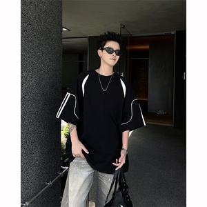 8XL-M 美式小众高级感拼接短袖T恤男夏简约百搭宽松纯棉上衣DX336图片