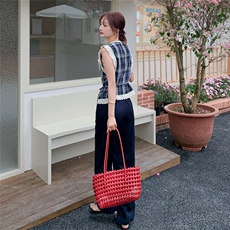 小众蕾丝拼接格纹上衣阔腿裤套装女2025夏季韩系淡人穿搭两件套潮，女装套装/套裙，秋水欣儿