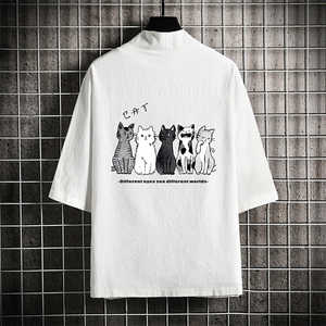 HF59100-P40风汉服男开衫外套七分袖道袍 网格挂拍图片
