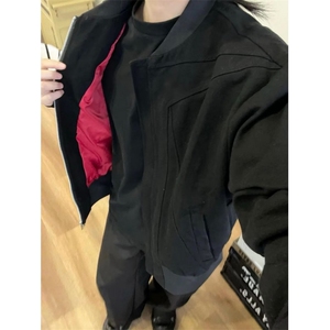 短款时尚拉链夹克外套男女春季显瘦V领开衫宽松长袖上衣 JW6726图片