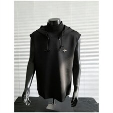 可拆卸帽子背心百搭坎肩短袖T恤痞帅背心黑武士风1016-1T338P43，男装背心/马甲，星座1016-1（原电商B408-1）