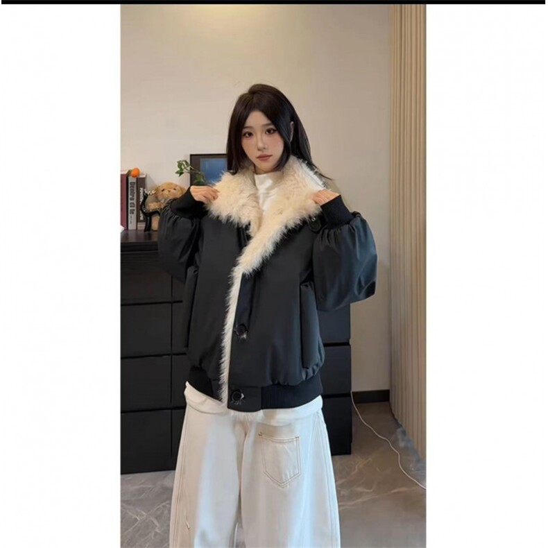 25新款 座山雕长毛大翻领棉服加绒加厚工装派克服PU皮 ZX39批118图片