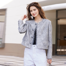 2025春转新款短袖宋锦提花短款玫瑰花小香风短款外套，女装短外套，2C091