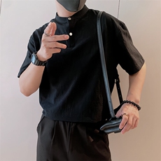 8961/P58控88夏季社会小伙亨利领伯爵百搭休闲短袖T恤男黑首4，男装T恤，星座305B