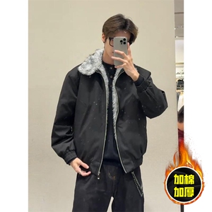 现货高品质美式高街重磅狼王座山雕毛毛领棉衣男女加厚棉服冬外套图片