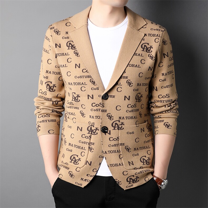 春秋季男士针织开衫春装中年爸爸休闲时尚印花外套2023新款，男装卫衣，电商B212（原钱塘6029）