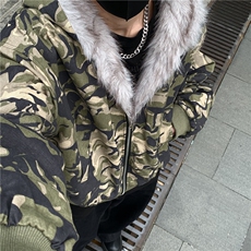 美式水洗迷彩毛领连帽夹克棉服冬季加厚座山雕外套男女棉衣p108，男装夹克，电商C307