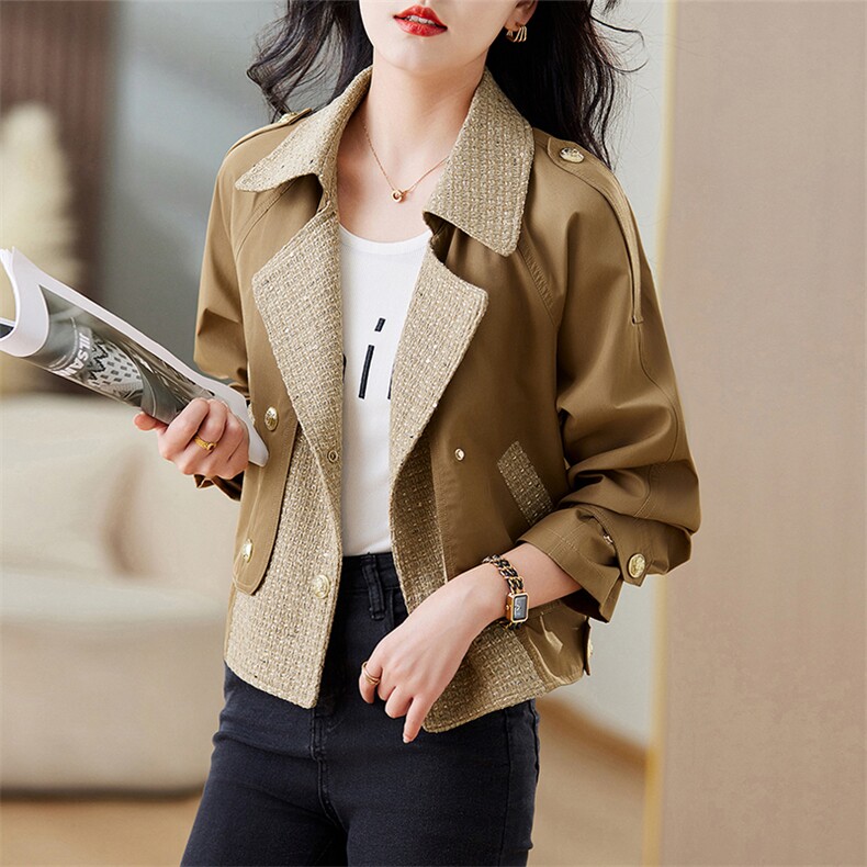 高端时尚小个子短款风衣女2024春秋季新款洋气减龄小香风夹克外套，女装风衣，仁梯