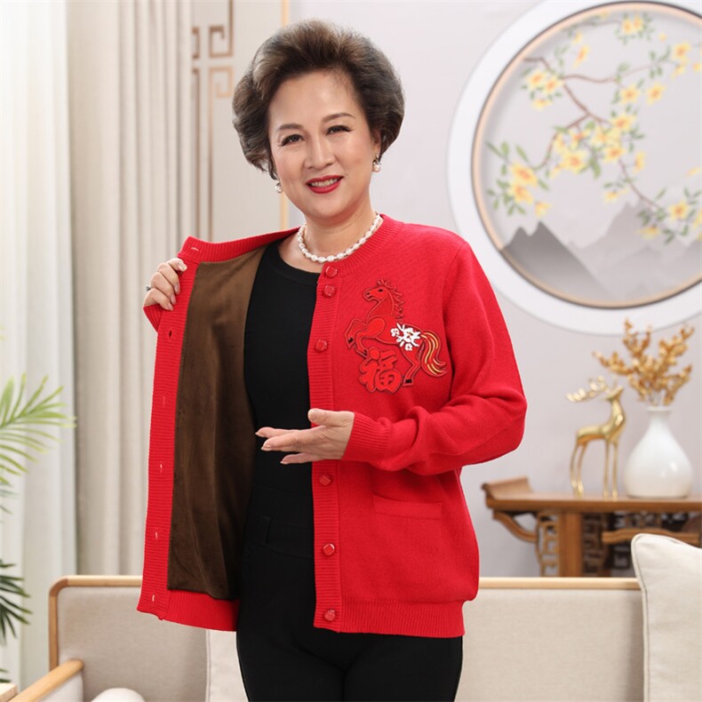 2026年秋季时尚加绒加厚刺绣马情侣男女通用,女装中老年女装,亚东羊绒制品