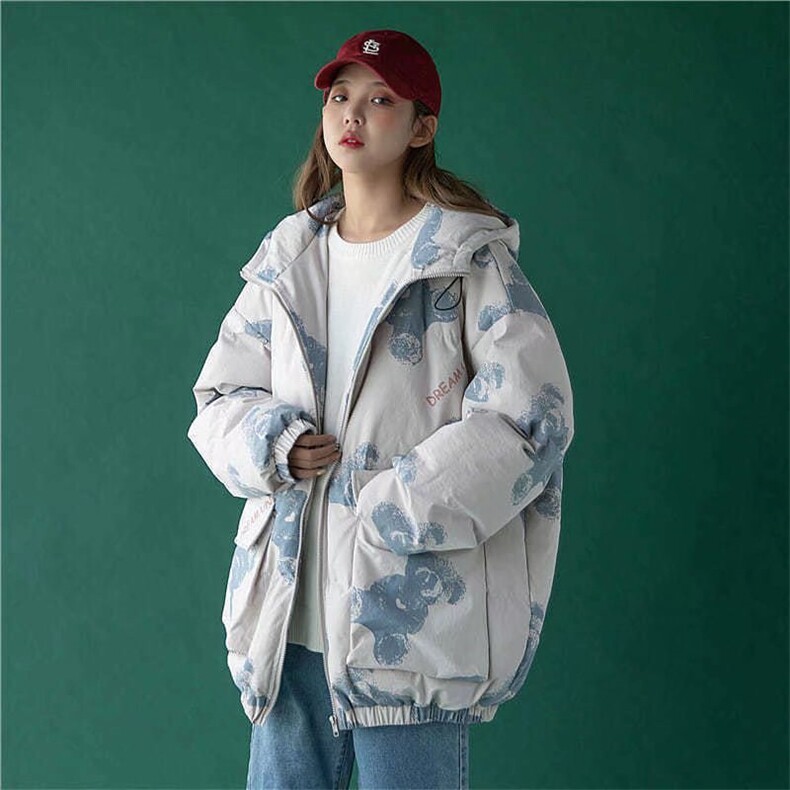 卡通小熊棉衣外套男女年新款宽松冬季连帽盐系棉服ins潮TT566P72,男装棉衣,星座1013-5