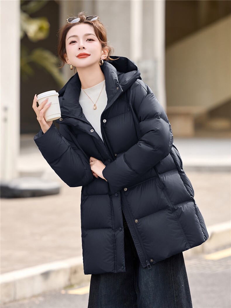 90白鸭绒羽绒服女2025冬季新款中长款连帽加厚宽松保暖羽绒外套,女装羽绒服,沁沁公主