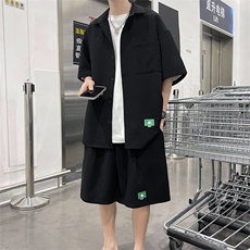 主推~夏季冰丝华夫格短袖衬衫宽松潮牌短裤套装3546P70，男装衬衫，电商A309