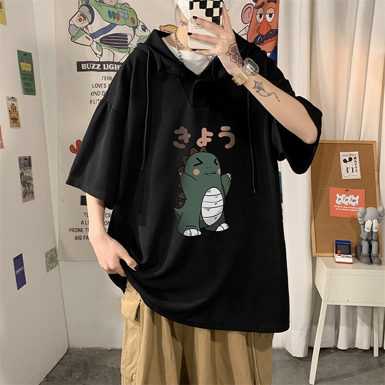 LD54037-P45NASA连帽短袖t恤男大码胖子带帽五分袖中袖,男装T恤,电商A040