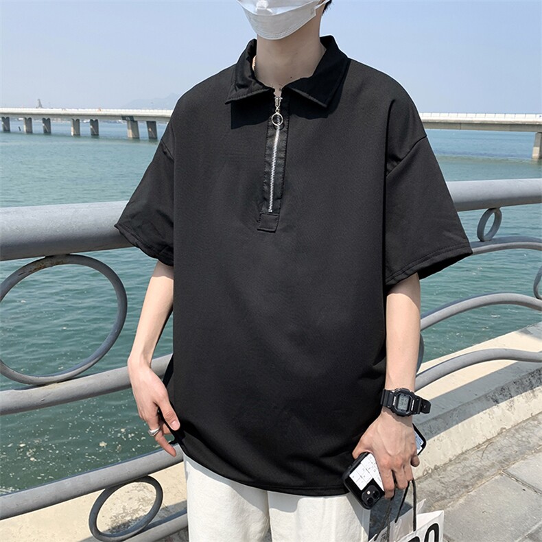 polo衫翻领夏季ins纯色短袖t恤韩版潮牌五分袖情侣装T124-P28,男装T恤,星座512-2
