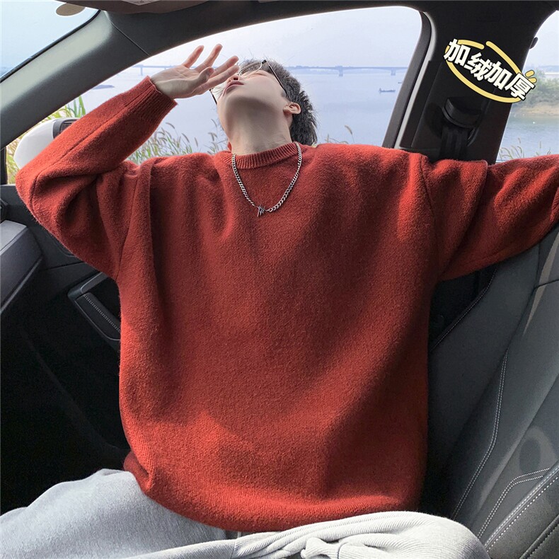 高品质多巴胺多色加绒加厚宽松版圆领毛衣M800特批P35加绒P50，男装针织衫/毛衣，电商A247