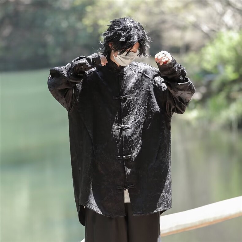 复古轻风盘扣长袖衬衫男唐装衬衫宽松提花新中式外套C4542,男装衬衫,星座1116A-1（原606A）