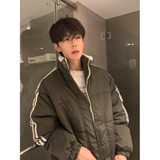 A453-P88三杠拼色棉服外套立领棉衣冬季百搭男女宽松保暖厚外套，男装棉衣，星座911