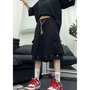 编织抽绳工装短裤男款夏季阔腿七分裤子直筒宽松休闲裤 KD06图片