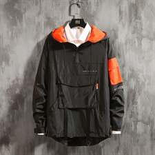 2020水泥墙秋季大码新日系男连帽运动套头宽松夹克外套J938-P65，男装夹克，电商A001