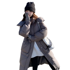 90%白鸭绒羽绒服女2024新款冬季保暖极简百搭连帽中长款外套图片